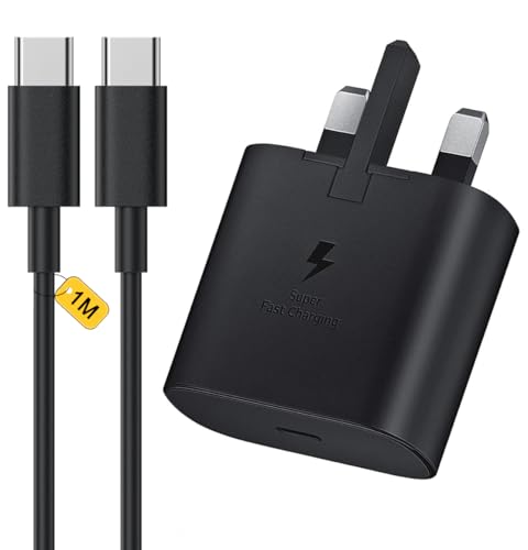 Samsung Phone Charger Samsung Fast Charging Plug and Cable 1M USB C Plug with Type C USBC Lead for Galaxy S26 S25 S24 S23 S22 S21 S20 A26 A36 A56 A55 A54 A53 A35 A34 A33 A32 A25 A42 A41 A70 A17 A16