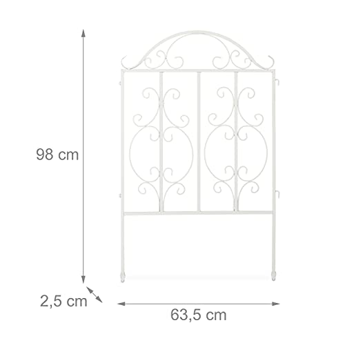Relaxdays Gartenzaun aus Stahl, Zaunstecksystem 3er Set, verzierter Vorgartenzaun, Zaunelement HxB: 98 x 63,5 cm, weiß