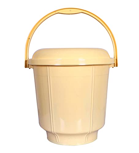 Image of Kuber Industries Unbreakable Plastic Durable & Lightweight Strong Bathroom Bucket with Lid and Handle,13 LTR,Pack of 3 (Cream)