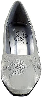 Floral Fern (DP652) Women's Wide Width Dress Slip-On Satin Pumps Silver 8 | Image 1