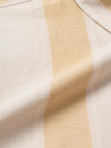 Image of The Souled Store Cotton Linen Stripes: Apricot Men and Boys Long Sleeves Collared Neck Orange Stripes Regular Fit Lightweight Comfortable Summer Cotton Linen Shirts
