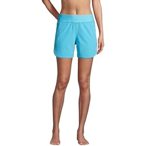 Lands' End Women's 5" Quick Dry Elastic Waist Board Shorts Swim Cover-up Shorts with Panty 2 Petite Turquoise