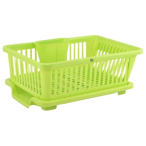 Image of Plastic Kitchen Dish Drainer Rack with Drying Tray & Cutlery Holder | 23 x 46 x 56 cm Utensil Stand & Bartan Stand | Mesh Design Dish Drying Basket Organizer for Kitchen Counter - Greek