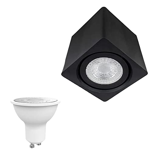 Kit Spot Quadrado Sobrepor Direcionável + Lâmpada MR16 GU10 Dicroica (Branco Neutro, Preto)