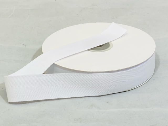 2 metres (Cut from Reel) of 25mm Herringbone Ribbon White 100% Cotton Double Sided Twill Tape Trim 25 mm 2.5cm 1" 1 Inch