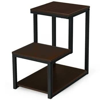 Image of 3 Tier Sofa Side Table, Modern Coffee Table Nightstands with Metal Frame and White MDF Desktop for Living Room Bed Room Decor (Brown Black)