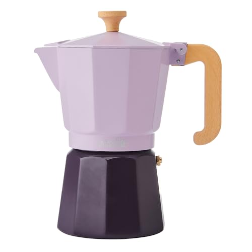 La Cafetière Tetera Espresso 6 Tazas Color Púrpura Bicolor, Fabricada en Aluminio, Compatible con Gas, Eléctrica, Vitrocerámica, Tetera Espresso Tradicional Italiana, Sólo Lavable a Mano, 290 ml