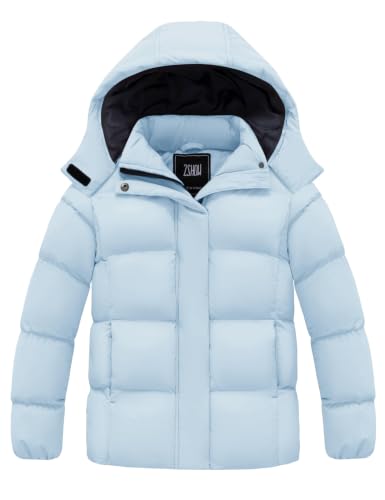 Image of ZSHOW Girls' Lightweight Puffer Jacket Warm Hooded Quilted Outerwear Jacket | Detachable Hood, 5000mm Waterproof, Elastic Cuffs, Lightweight and Breathable, 2 Pockets, Daily Wear, Winter Activities