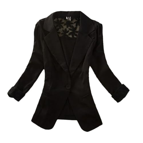 Blazer à col cranté en crochet à fleurs : l'élégance en Noir XL