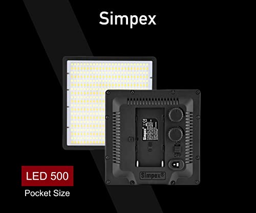 Image of Simpex Camera LED 500 Bi Pocket Size with li-on NP F 770 Battery with Micro USB Charging, Dimmable 3200k - 5600k, Compatible with Tripods, Monopods, Camera Stand, Table top tripods etc.