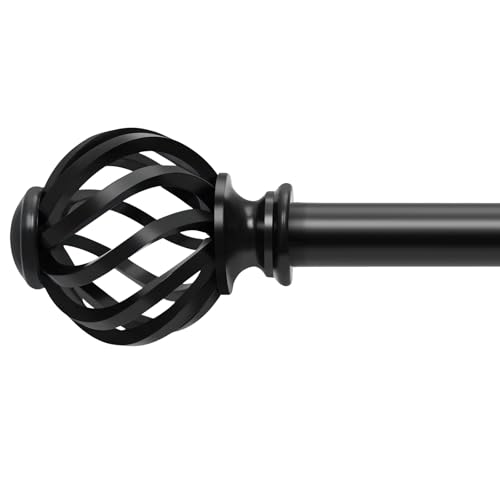 Black Curtain Poles for Voile Curtain, Metal Adjustable Curtain Rods with Adjustable Brackets, Eyelet Curtains Poles with Black Finials for Windows & Door (70 to 155cm)