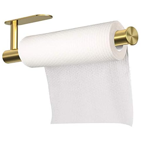 Adhesive Paper Towel Holder, No Drilling Paper Tower Rack, Stainless Steel Rust-Proof and Durable, Suitable for Kitchen, Bathroom, 11.8 inch, Gold Cover