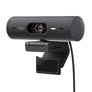 Webcam Full HD Logitech Brio 500 com Microfones Duplos com Redução de Ruídos, Proteção de Privacidade, Correção de Luz e Enquadramento Automático - Grafite