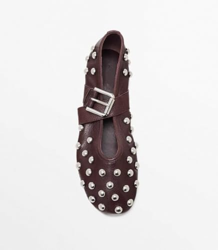 Studded Ballet Flats for Women Goth Emo Shoes Round Toes Mary Jane with Metal Buckle Straps Lightweight Leather Slip On Retro Punk Non-Slip Low Heel Dress Shoes Indoor Outdoor Rave Party Vacation3