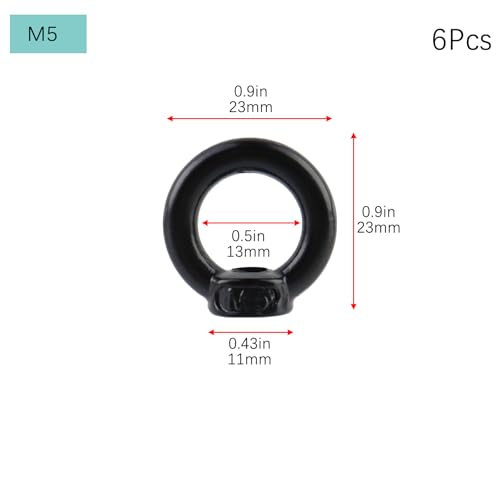 Image of M5 Eye Nut,Ring Eye Bolt Threaded Nuts,304 Stainless Steel,Black,6Pcs