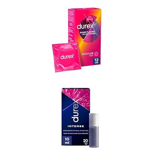 Lote de Durex Preservativos Dame Placer, Con Puntos y Estrías para una Estimulación Extra, 12 condones + Durex ntense, Color, 10 ml