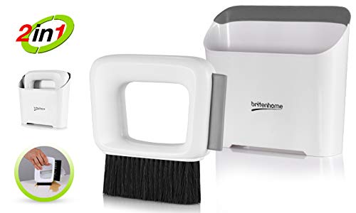 BRITENWAY Mini Dustpan and Squeegee Small Hand Broom Counter Brush Cleaning Set with Squeegee Edge, Kitchen and Bathroom Handbroom for Countertops or Personal Areas