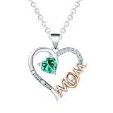 Theosynmir Collar de piedra natal para mamá, colgante de cristal de corazón con grabado 'I Love You', joyería de letra de mamá, regalo de cumpleaños para ella, necklace for women, Metal, Circonita
