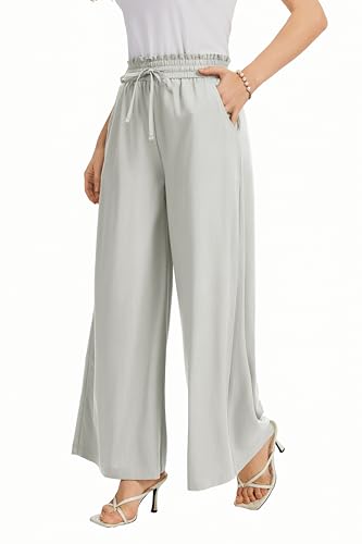Image of KICZOY Women Flowy Pants Drawstring Waist Wide Leg Palazzo Beach Pants Loose Fit with Pockets