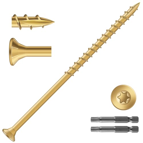Image of #10 x 4 Inch Deck Screws (408Pcs) 8lb. Exterior Wood Screws. Carbon Steel, Tan, Flat Head, Rust Resistant epoxy Coated, with T25 Star Bit