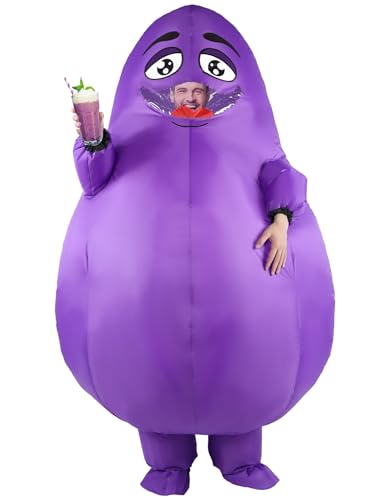 Inflatable Grimace Costume Halloween Funny Full Body Purple Grimace Blow up Adult Mascot Suit Cosplay Party for Men Women