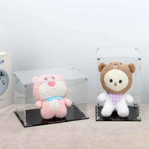 Image of 12x8x8Inch Rectangle Clear Acrylic Boxes for Collectibles Display | Assemble Storage Box Action Figures Display Case with Black Base, Removable Dustproof Showcase for Car Models Home Storage
