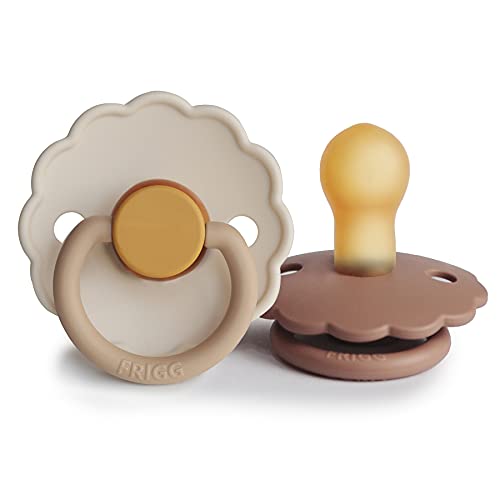 Image of FRIGG Daisy Natural Rubber Baby Pacifier | Made in Denmark | BPA-Free (Chamomile/Peach Bronze, 0-6 Months) 2-Pack