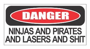 (3) Danger ninja and pirates funny hard hat/helmet stickers