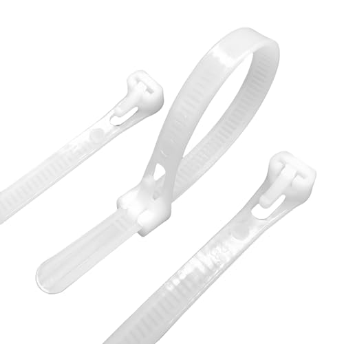HOTUN 100 Pcs Reusable Releasable Adjustable Nylon Cable Zip Ties(8 Inch,White)