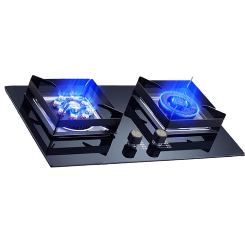 THEGA Cocina De Gas De 5.0/5.2 KW - Hornilla De Gas con Dos Quemadores, Placa De Gas Integrada De Vidrio Templado, con Protección contra Llamas, para Cocina, Autocaravana(NG)