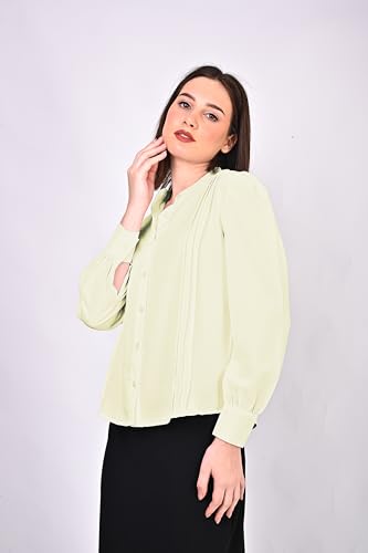 Image of Women's Regular Fit Solid Pleated Cotton Blend Shirts