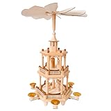 YeloZen Rotating Christmas Pyramids with 6 Candler Holders-17 Inches-3Tiers Carousel-Wood Nativity Scene Set