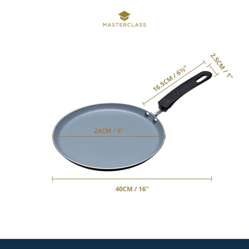 Foto von MasterClass Eco Induktions-Krepp-/Pfannkuchenpfanne mit gesünderen Chemikalien und PTFE-, PFOA- und BPA-freier Antihaftbeschichtung, Aluminium/Eisen, schwarz/blau, 24 cm