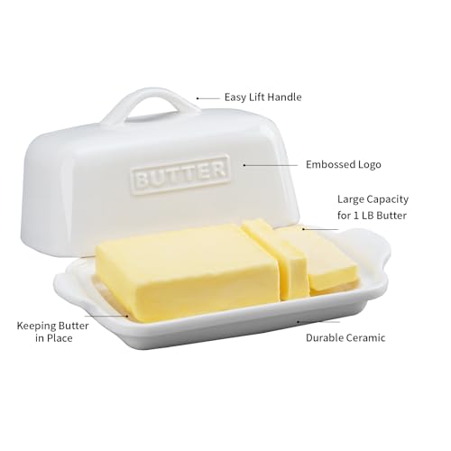 Large Butter Dish for Standard UK Butter-Whether a Whole 500g Block or Two 250g Blocks, Porcelain Butter Storage for Countertop, Ceramic Butter Container, (White Butter Dish) - Image 5