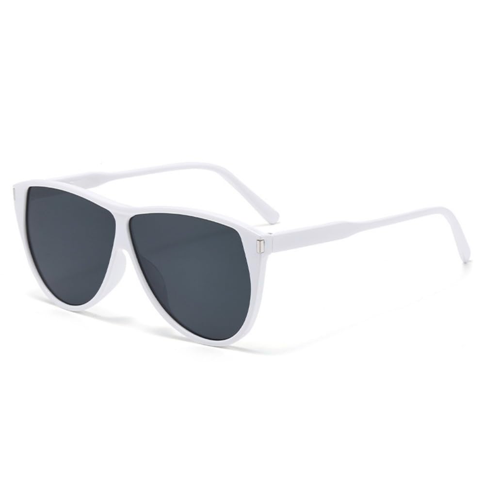 Occhiali da sole minimalisti alla moda, stile retrò oversize, montatura colorata, tendenza unica, occhiali da sole con protezione UV, occhiali da guida classici, bianco grigio