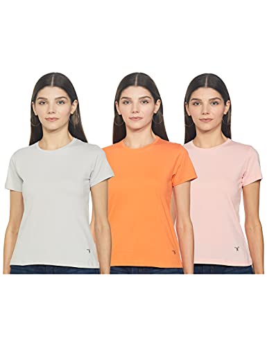 Desi Belle Women’S Regular T-Shirt (Dbctts-4_Lt Grey Med Orange Lt.Pink L)