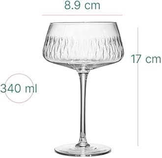 GLASSIQUE CADEAU Vintage Flamingo Belle Coupe Glasses for Cocktails and Champagne | Set of 4 | 340 ml Crystal Retro Style Stemmed Saucers for Elegant Bar Drinks | Tropical Glassware Collection