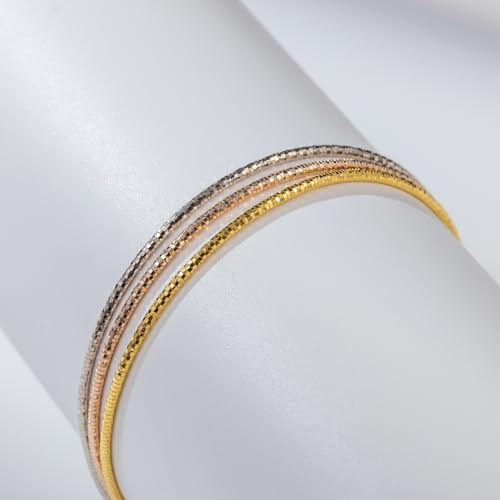 925 Sterling Silver Tri-color Stackable Bracelet for Women | Silver, Gold&Rose Gold Plated 3-Strand Diamond-Cut Link Chain | Trendy Dainty Layered Bracelets | Gift for Her, Birthday, Christmas, Valentine's Day4