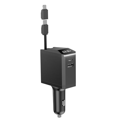USB C Car Charger, 217W Max Ultra-Compact Type-C Fast Charger with Built-in Retractable Cable Car...