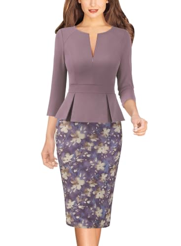 Image of VFSHOW Womens Work Business Office Front Zipper Peplum Church Sheath Dress