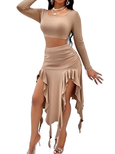 Image of BARASA Women Summer 2 Piece Skirt Sets Comfy Ruffle Trim Irregular Split Sexy Y2k Club Party Tops Jellyfish Skirt Suits S69