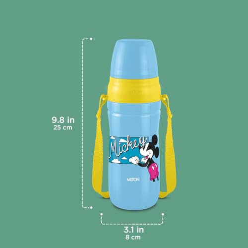 Image of MILTON Disney Kool Cheer 600 Plastic Insulated Thermo Water Bottle with Straw for School Kids I Food Grade, Leak Proof Lid with Hands free sipper, Easy to Carry Loop, Picnic, BPA Free, 520 ml,Sky Blue