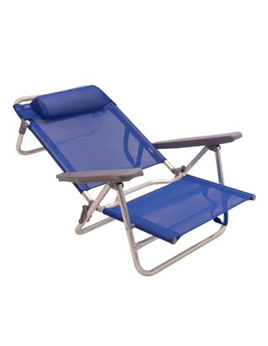 Generico Spiaggina Reclinabile e Pieghevole Palau Blu, Textilene, 2 Posizioni, 90 Kg, 18 cm, Tinta Unita Blu