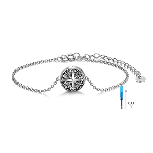 Compass Urn Bracelet for Ashes Sunflower Urn Bracelet 925 Sterling Silver Cremation Jewelry for Ashes Keepsake Irish Gifts for Men Women