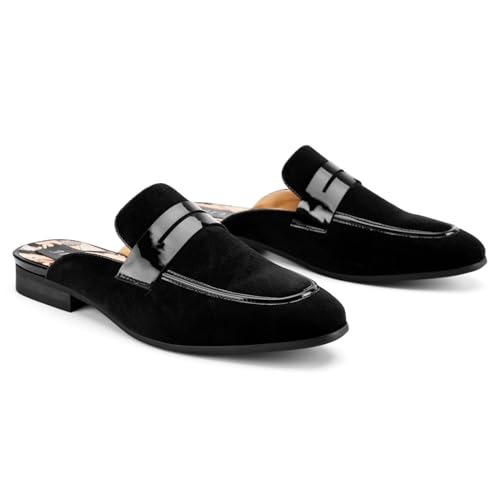 JITAI Mens Mules Velvet Slippers Slip-On Loafers for Men Casual Open Backless Sandals3