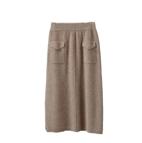 Women Autumn Winter Merino Wool Skirt Mid Length High Waist Solid Color Knitted Skirt with Pockets