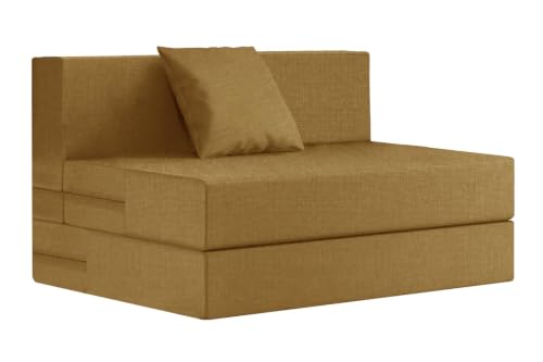 Image of Rosebell 1-Person Jute Sofa Cum Bed Removable Washable Cover + One Cushion | 3 X 6 Ft Size | Great for Guests at Home or Office-Golden