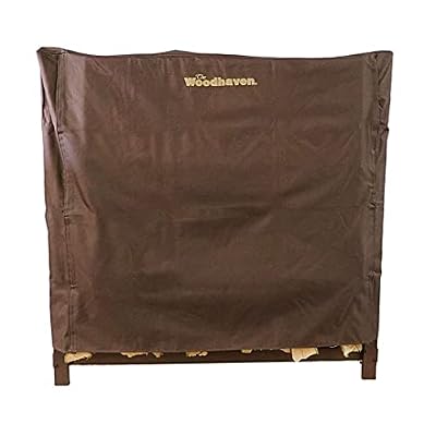 Woodhaven 4 Foot Waterproof Full Cover - Covers 1/4 Cord Outdoor Firewood Rack - Reinforced Vinyl with Front Open Straps - Keeps Logs Dry (Brown)