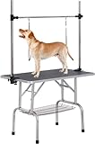 Professional Adjustable Pet Grooming Table Heavy Duty with Arm & Noose & Mesh Tray for Large Dog Cat Shower Table Bath Station, Maximum Capacity Up to 330 LBS, 36''/ Black