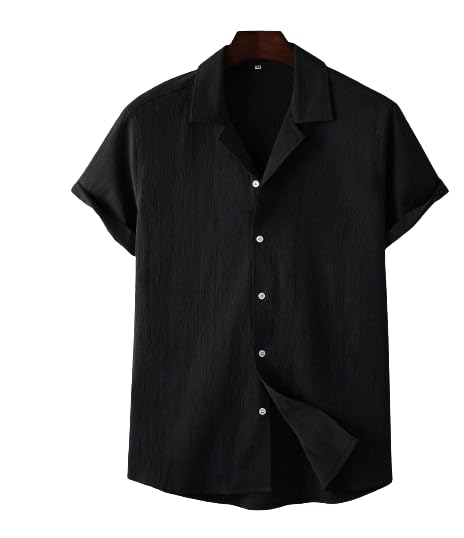 Image of Men's Cotton Pop Corn Half Sleeves Regular Fit Casual Shirt (Black,XL)
